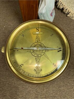 Antique-Style Brass Compass Wall Clock - Gold Finish